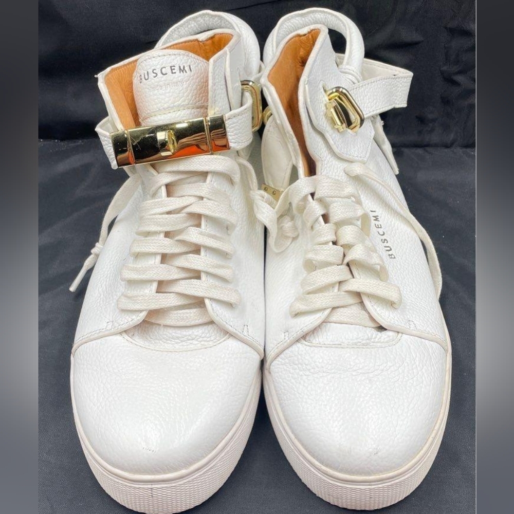 BUSCEMI Unisex 100MM ALTA White Leather 24kt Hrdw Hi-Top Sneakers Shoes Size 41 - Picture 7 of 12